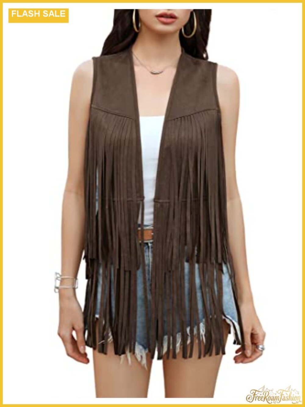 Faux Suede Fringe Vest Hippie 70s Sleeveless Tassel Waistcoat Retro Boho